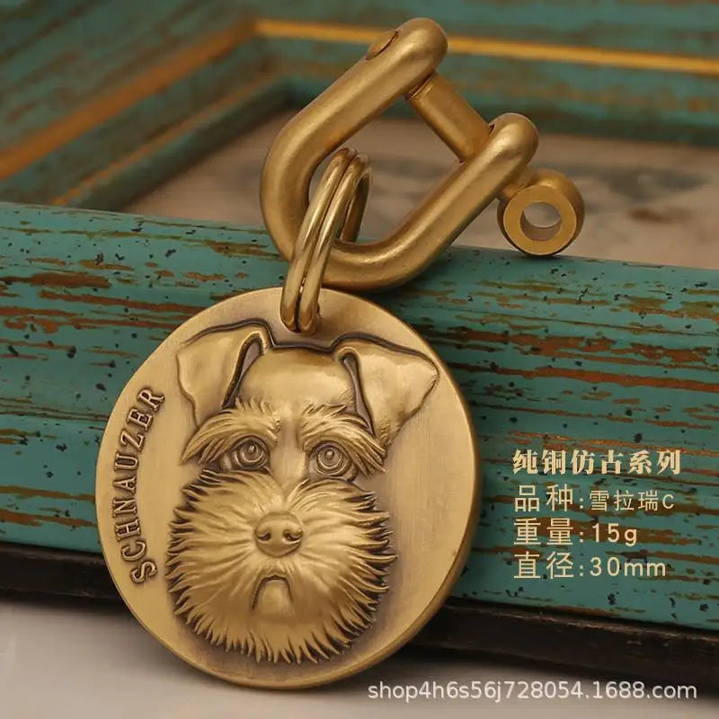 Customized Dog ID Tag Brass Embossed Lettering Prevent Losing Pets Card Engraved Personalized Pet Collar Charm Name Pendant