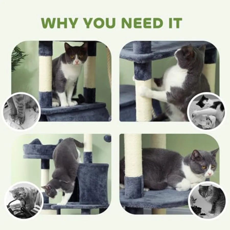 81 Cat Tree for Large Indoor Cats with Scratching Posts Board Condos Beds Hammocks Multi-Level Platforms Toy Balls Rope Toy in