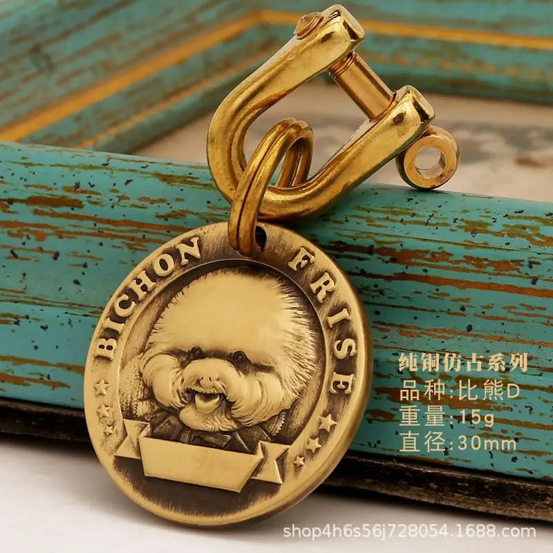 Customized Dog ID Tag Brass Embossed Lettering Prevent Losing Pets Card Engraved Personalized Pet Collar Charm Name Pendant